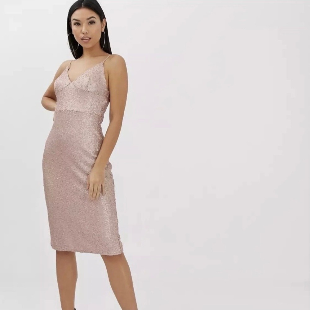 Club L London Blush Pink Sequin Knee Length Dress Womens US 2‎ NWT